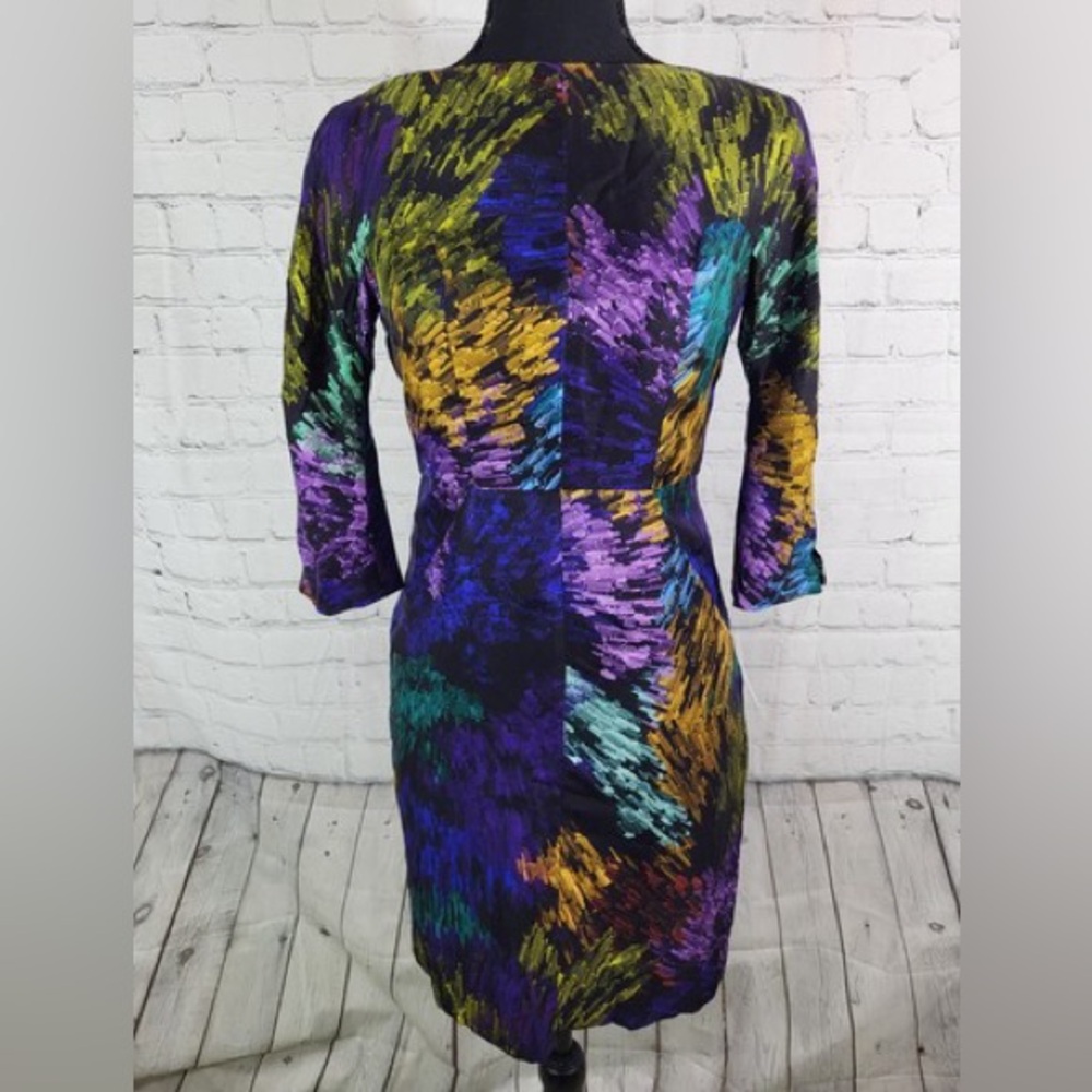 MILLY of NEW YORK Silk Sheath Dress Womens Sz 6 Abstract Brushstroke Multicolor - Picture 8 of 8